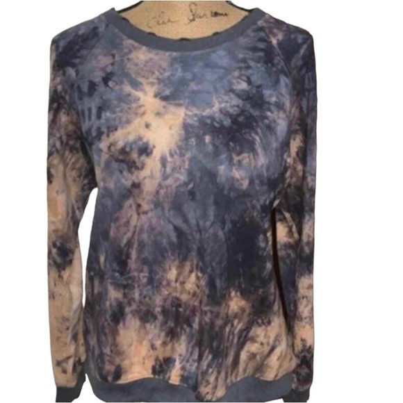 Small Women’s Tie-Dye Oversized Top Distressed Pullover Shirt Stretchy Cotton - Picture 3 of 4